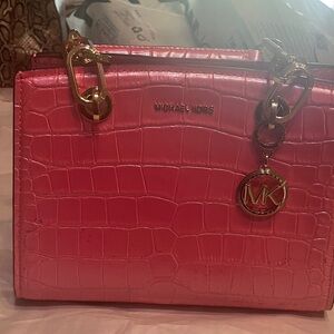 Michael Kors Vibrant Pink Croc-Embossed Satchel